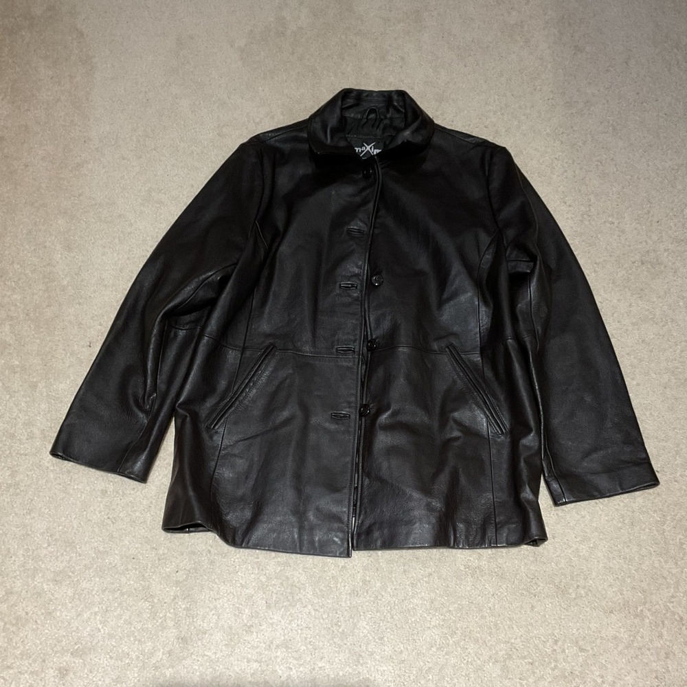 Wilsons Leather Maxima Dark Brown Leather Button Front Jacket Coat XL